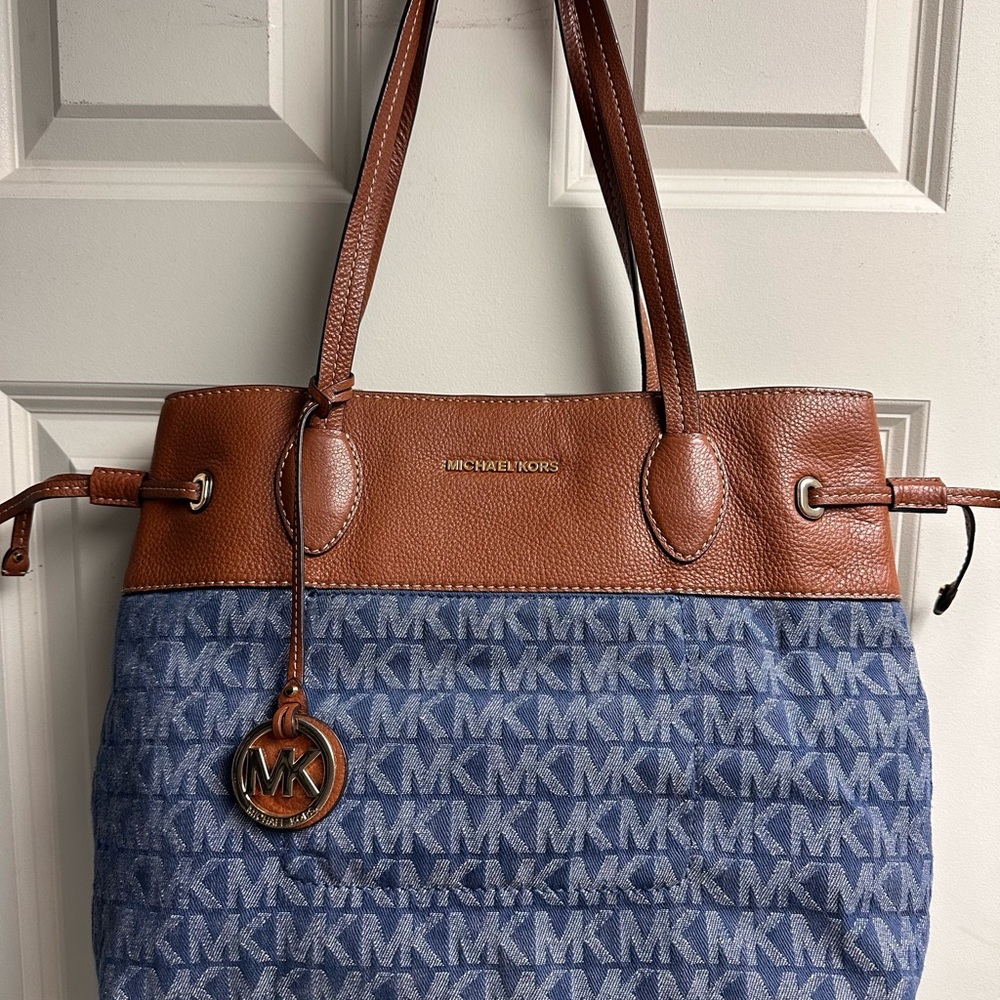 Michael Kors Monogram Blue and Tan Tote